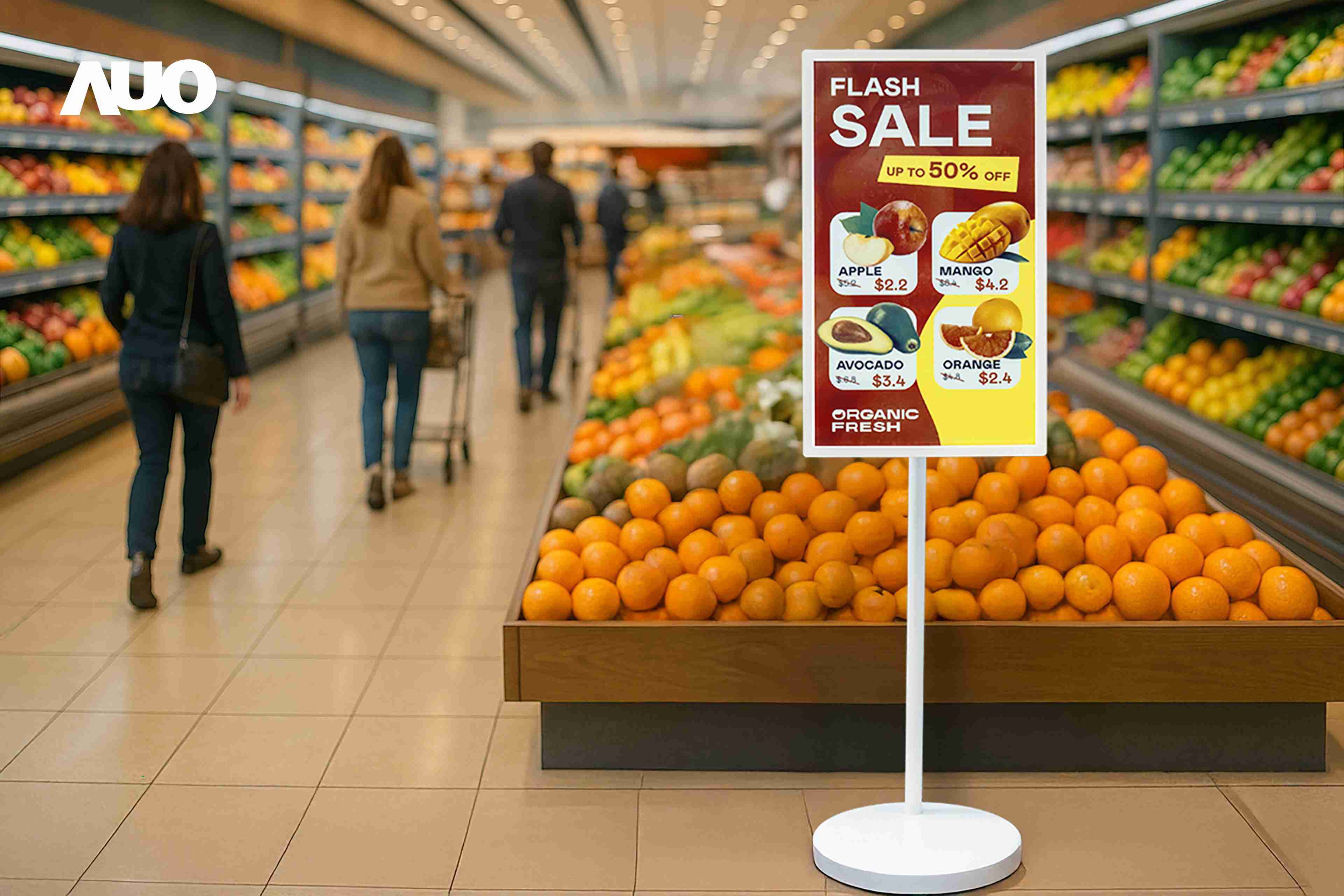 达擎首亮相低功耗、、、全彩的〝aecoPost电子纸解决方案〞，，仅在更新画面时需要微量的电力驱动，，，，无需布建电线的便捷设计，，使其可灵活应用、、、随意置放，，并可透过云端或行动装置app，，轻松管理及排程广告内容，，晋升店头营销利器。。